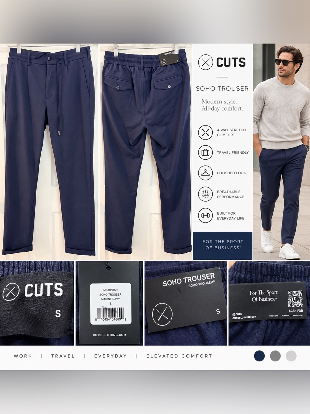 CUTS Soho Trouser Marine Navy Men’s Small NWT